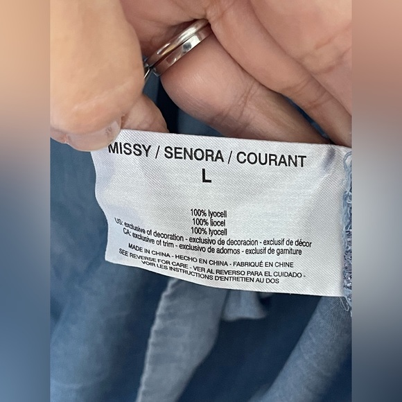 VINTAGE AMERICA BLUES Women's Sz Large Chambray Peasant Blouse Boho Shirt. A-64 - Picture 3 of 6